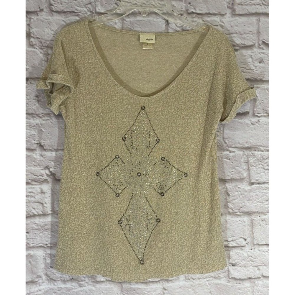 Daytrip Buckle Small‎ Shirt Tan Sequins Rivets Short Sleeve Top 9311
